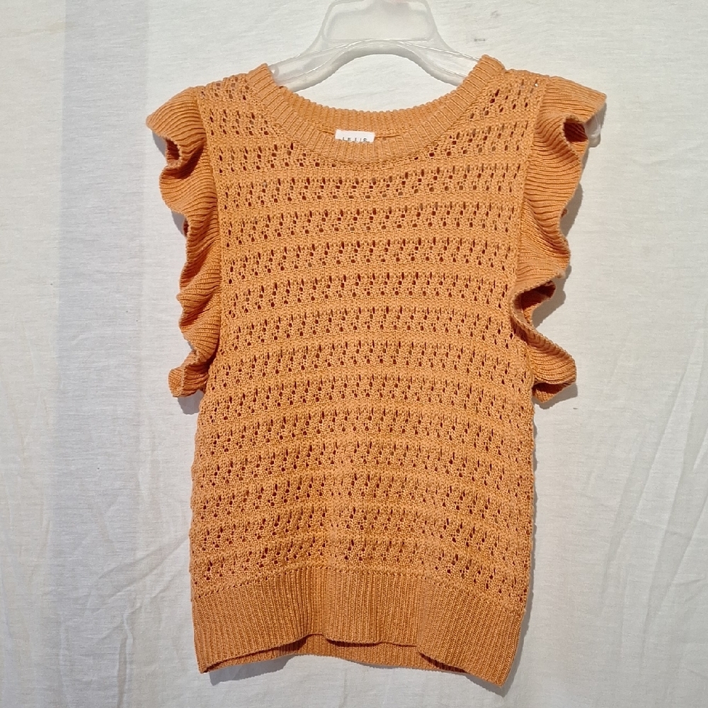 3/$20-Peach Knit Sweater Vest With Ruffles, Le Lis brand